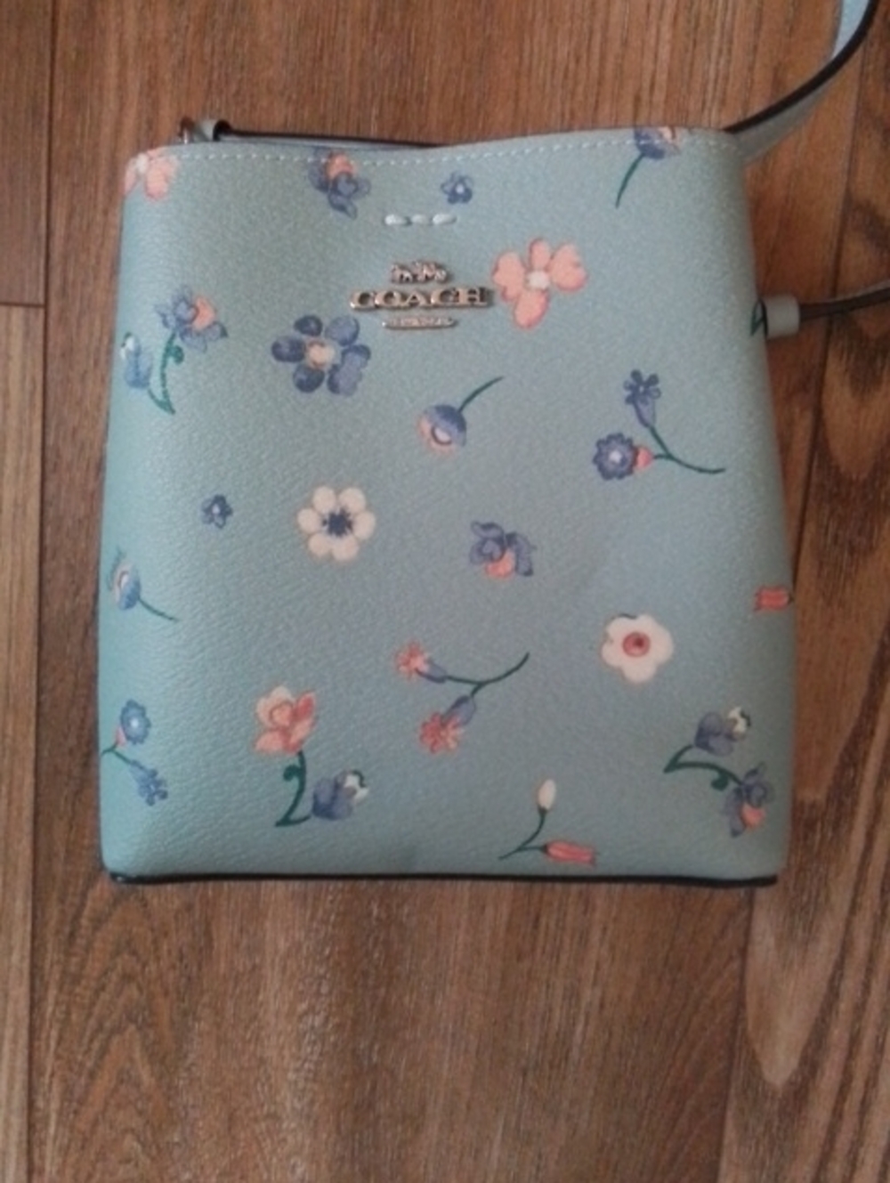 Coach Mini Town Bucket Bag Floral Bow Print Blue & Pink